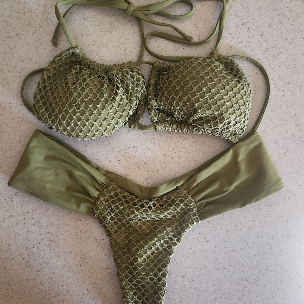 Stylish Olive Mesh Bikini Set